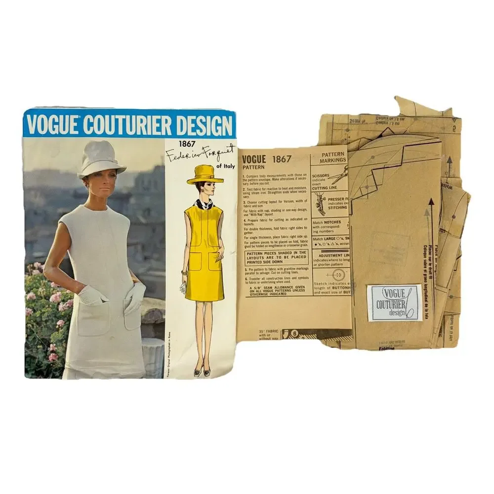 Vogue Couturier Design 1867 FEDERICO FORQUET Mod Sheath Dress Pattern Size 12